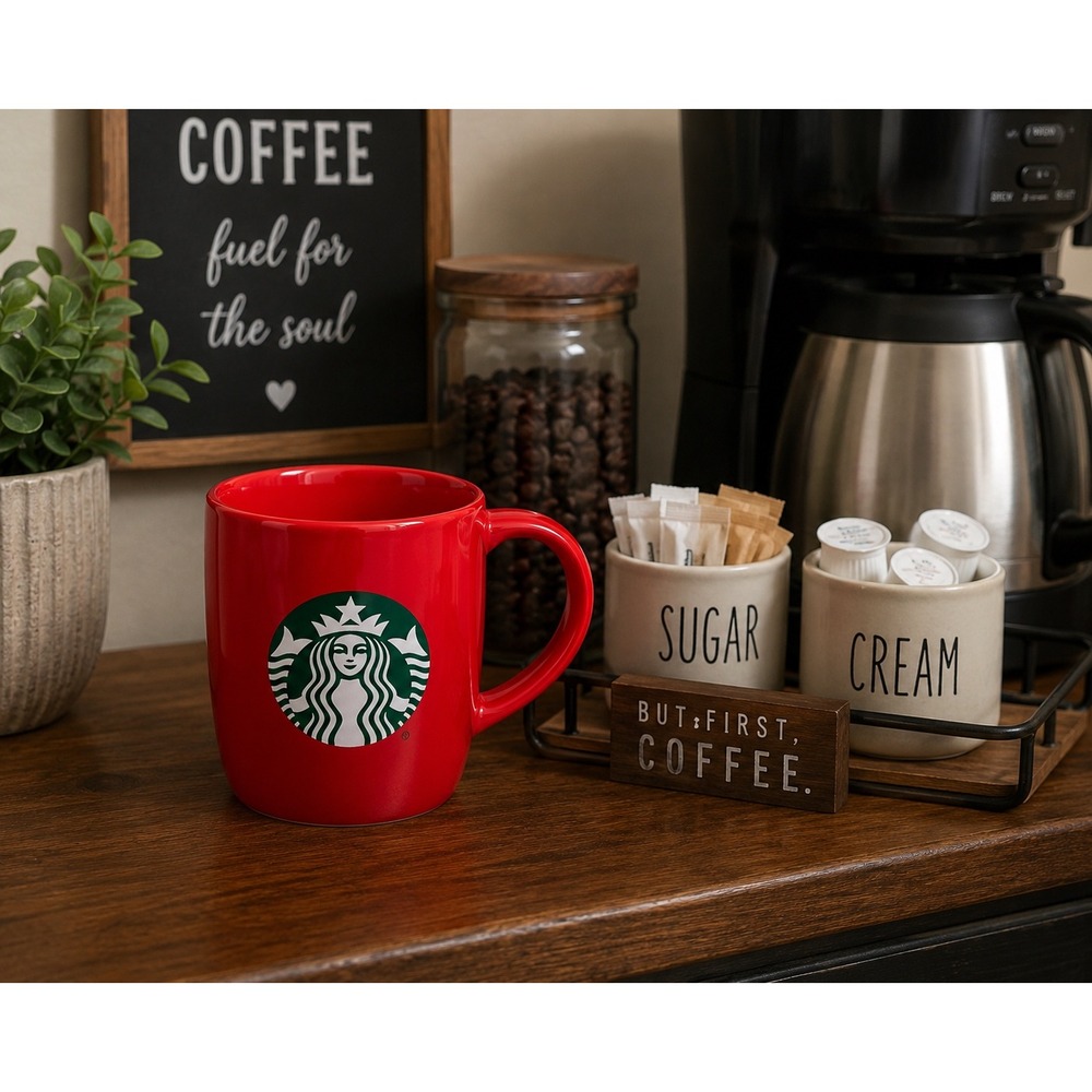 Starbucks Red Ceramic Coffee Mug 11oz Siren Logo Microwave Dishwasher Safe Cup